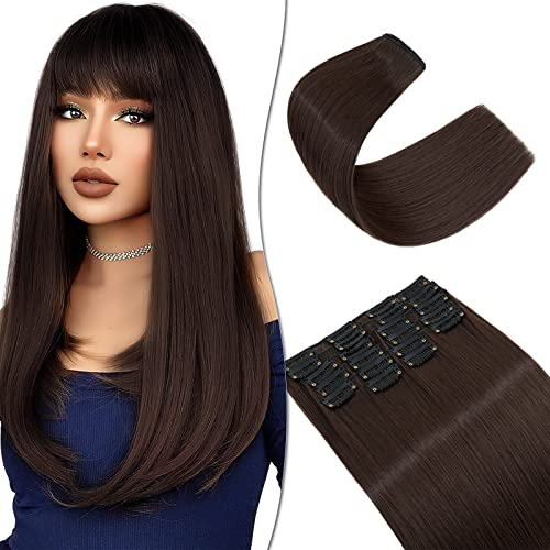 SEGO 12 Pcs Clip in Extensions wie Echthaar Haarverlängerungen Haarteile mit 22 Klips 55 cm günstig glatt für Voller Kopf 180g Mittelbraun
