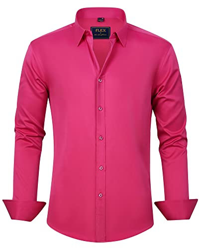 J.VER Chemise Homme Chemisette Homme Manches Longues Chemise Regular Fit Business Classe Casual Chemises Boutonnées Repassage Facile Rose XL