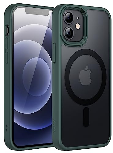 JETech Magnetisch Hülle für iPhone 12 Mini 5,4 Zoll Kompatibel mit MagSafe, Durchscheinende Matt Handyhülle Rückseite Dünn Stoßfest Schutzhülle (Dunkelgrün)