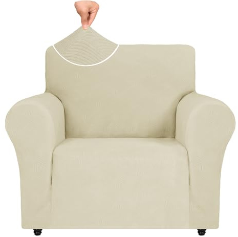 Ystyle Weicher Elastisch Sofabezug 1 Sitzer, Beige | Sofaschoner Rutschfest, Universaler Couch Überzug mit Armlehnen, Moderne Sofa Cover, Waschbarer Sofahusse für Wohnzimmer