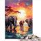 Elefanten Afrika Sonnenuntergang Puzzle 1000 Extra große Teile Puzzle Premium Karton für Teenager als Geschenke für die ganze Familie und die 1000 Teile (26x38cm)