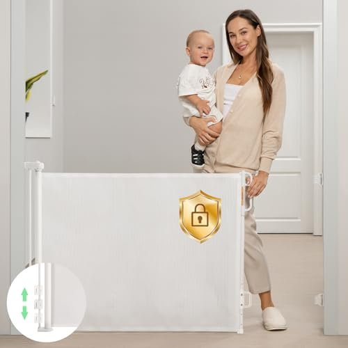 Momcozy Treppenschutzgitter Ausziehbar für Baby, 33 Hoch, Ausziehbar Bis zu 55 Breit, Vermeiden Sie Fußleisten, Kinderschutzgitter für Türen, Treppen, Flure, Innen-/Außenbereich