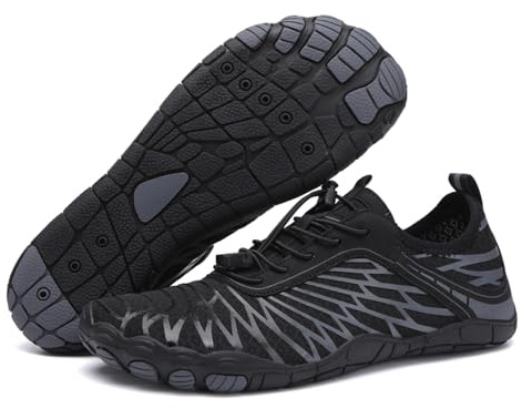 AONEGOLD Water Shoes Mens Women Barefoot Aqua Swim Yoga Lightweight Breathable Snorkeling Surfing Beach Fitness Shoes (Black, Size 7.5)