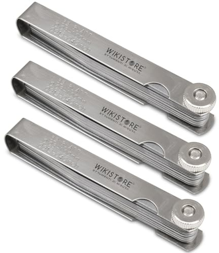 WIKISTORE SPESSIMETRO PROFESSIONALE 0,03-1,00 mm, 3 pezzi, Spessimetro con 32 Lame di Precisione, Campo di Misura da 0,03 mm a 1,00 mm, Strumento Indispensabile per la Misurazione di Interspazi