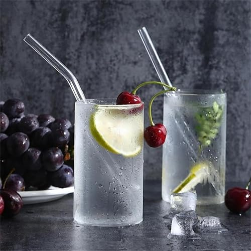 Pack of 4 Glass Straws- Clear Reusable Glass Straw- Durable Glass Straws Drinking for Smoothie Cocktail Milkshake Cold Drinks 2 Straight 2 Bent Drinking Straws and 1 Straw Cleaner
