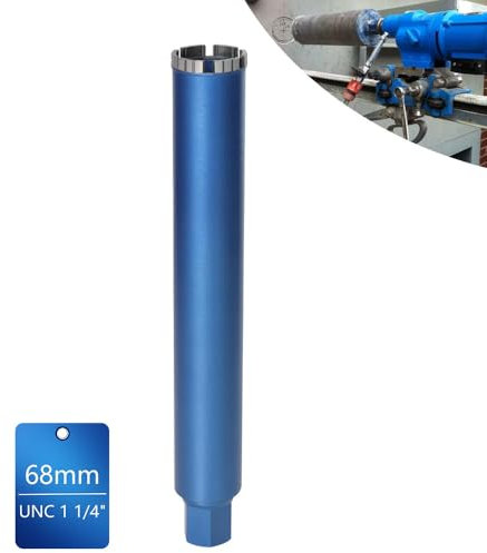 Corona de perforación de diamante para taladros de núcleo, incluye turbo de 10 mm, L 460 mm, diámetro de 68 mm, 1 ¼ de pulgada UNC, corona de perforación húmeda y seca, soldada con láser para