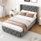 PUGSDRLY Bett 90 x 200 cm mit Lattenrost, Einzelbett mit gepolstertem Kopfteil, Veloursstoff, Nietendesign, Füße aus Holz, für Kinder, Jugendliche, Erwachsene, ohne Matratze, grau