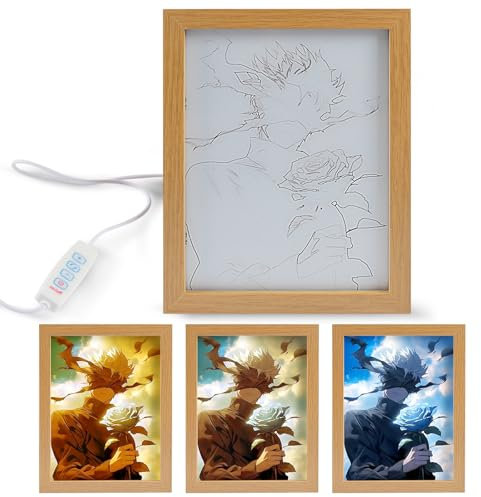 Forhome Jujutsu Kaisen Beleuchtete Gemälde,LED Wandkunst Dekor,Beleuchtete Gemälde,USB-betrieben,LED Glowing Photo Frame,LED Desktop-Rahmen für Heimdekoration (B)