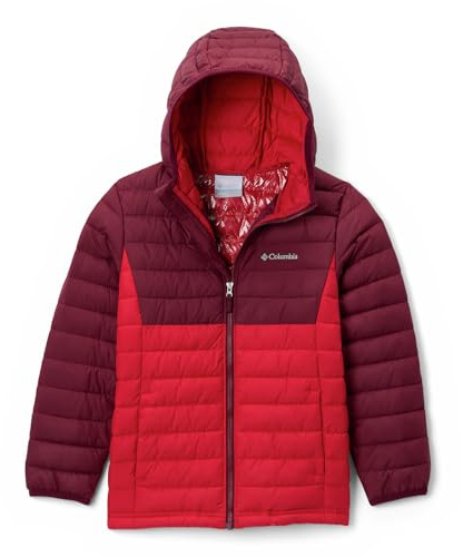 Columbia Youth Boys Powder Lite 2 Hooded Jacket, Hooded Puffer Jacket, Mountain Red, Rich Wine, L