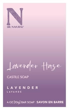 Dr. Natural Castile Bar Soap - Invigorating Body Wash for Sensitive Skin - Deeply Moisturizing Body Soap with Shea Butter - Lavender Haze - 113 g