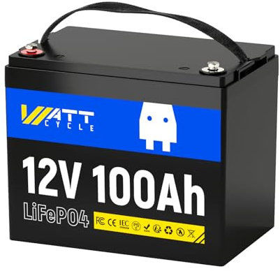 WattCycle Batterie Lithium LiFePO4 12V 100Ah - BCI Groupe24, 15000 Cycles, 100A BMS, Protection Anti Froid - Parfaite pour les RVs, les Véhicules de Golf, le Stockage d'Énergie domestique etc.