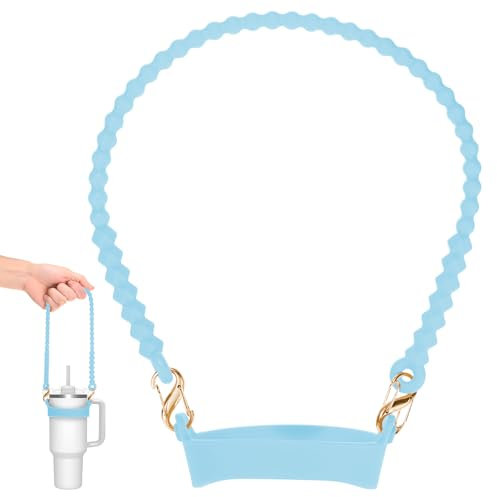 M METERXITY Water Bottle Handle, 15.7 Inch Silicone Portable Water Bottle Sling Carrier, Holder with Straps for Stanley Cup/Most 8-40oz Cups Accessories [Blue]