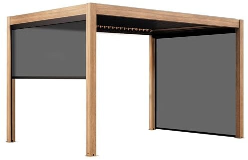 Pergola bioklimatische selbsttragende 3x4m und 2 graue Holzjalousien