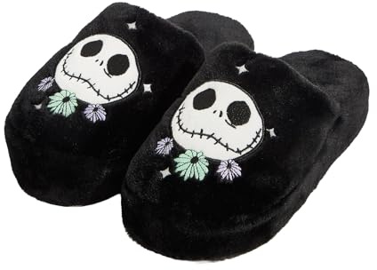 Disney Nightmare Before Christmas Slippers Size Large UK 7/8 - Faux Fur Slippers Embroidered Design, Comfortable, Ultra Soft Inner Lining