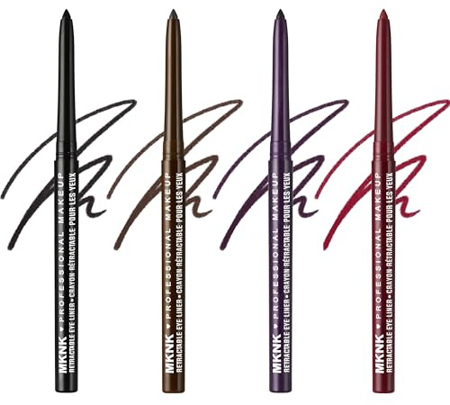 Noerrors 4 Farben Braun Schwarz Gel Eyeliner Set, Pflaume Burgunderrot Wasserfest Geschmeidig Leicht aufzutragen Cremiger Eyeliner-Stift für reife Augen, Long Wear matter Eyeliner für ältere Frauen