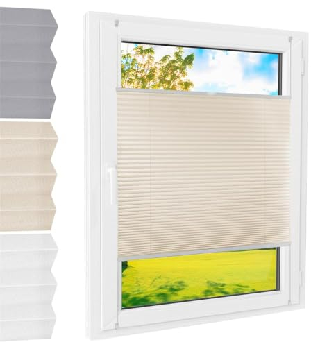 Plissee Klemmfix [Creme, 50x140 cm] ohne Bohren für Tür & Fenster, Faltrollo mit einfacher Montage/Bietet optimalen Sichtschutz und Privatsphäre, idealer Sonnenschutz