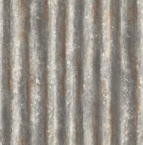 BHF FD22333 Reclaimed Corrugated Metal Steel Wallpaper - Charcoal