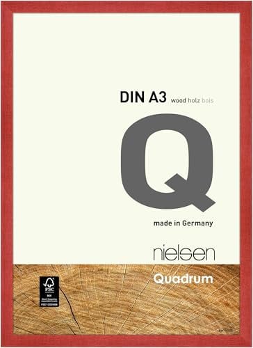 nielsen Bilderrahmen, 29,7 x 42 cm (A3), Holz, Rot, Posterrahmen zum Aufhängen im Hoch- & Querformat, Echtglas, Quadrum
