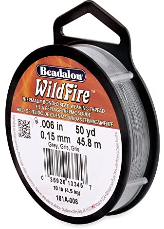Beadalon 161-A008 Wildfire Stringing Thread .006x50Yd, Grey | Polyester, Braided thread, Break Strength 10 lb / 4.5 kg, Thermally bonded coating, Seed beads & bead looms, Jewelry making