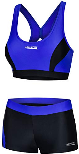 Aqua Speed Bikini Set Damen | Zweiteiler schwarz-blau | Two Piece Swimsuit | Bikinis Beachvolleyball | sportliche Bademode | Schwimmbikini für Frauen Mädchen | Gr. 38, 14 Black - Blue | Fiona