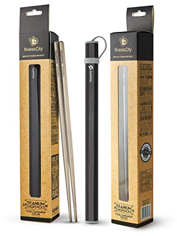 Palillos de titanio, par de palillos superfuertes, palillos de titanio (Ti), ultraligeros, viene con funda de aluminio (negro)