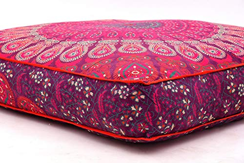 Indisches Sitzkissen, Boho-Bodenkissen, Boho-Stil, Wandteppich, handgefertigt, Pouf, Ottoman, Mandala-Baumwoll-Kissenbezug, Überwurf, Haustierbett, Kinderbett, Pouf, Katzenbett, Boho-Dekor (lila)