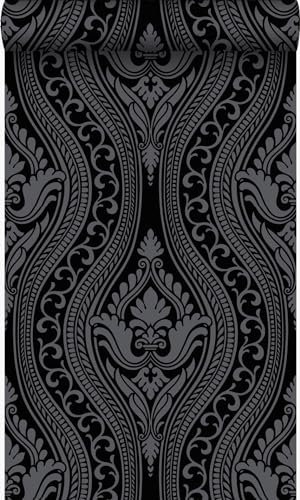 Origin papier peint à dessin baroque en velours noir 53 cm x 10.05 m Wallcoverings