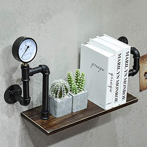 Industrial Retro Wall Mount Iron Pipe Shelf Rustic Floating Wood Shelves for bedroom office living room (A)