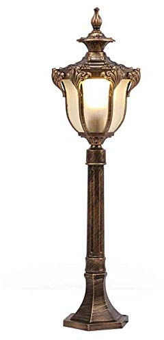Vintage E27 Gartenleuchte,Wasserdicht Sockelleuchten Retro Außen-Lampe Bronze-Farbe Aluminium und Glasschirm Wegeleuchte Höhe 80CM Outdoor Standleuchte für Villa Rasen Eingang Hof Platz Mastlampe