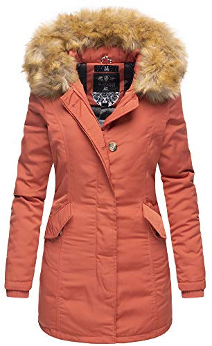 MARIKOO Damen Winter Jacke Stepp Parka Mantel Winterjacke warm gefüttert Kunstpelz KARMAA XS-XXL (S, Dunkel Coral)