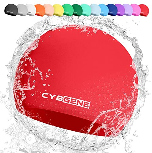 CybGene Silikon Badekappe für Kinder, Schwimmkappe Bademütze für Damen und Herren Unisex, Große, Rot