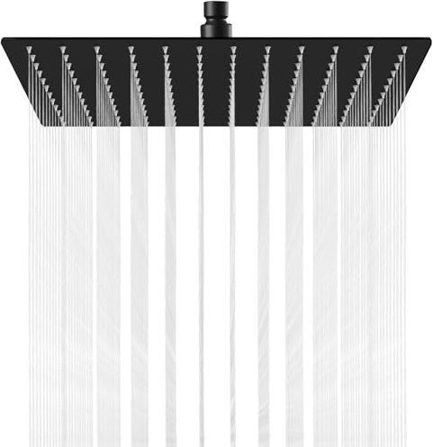 Midanya Rain Shower Head, Stainless Steel Large Rainfall Shower Head High Pressure, Bathroom Waterfall Square Showerhead, Ceiling or Wall Mount, Matte Black 12 Inch