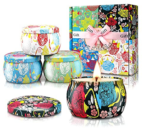 Yinuo Mirror Geschenke für Frauen, Duftkerzen Geschenkset für Frauen, 4 * 5,6 Oz Sojawachs Aromatherapie Kerzen für Muttertag,Weihnachten,Geburtstag, Valentinstag, Bad, Yoga