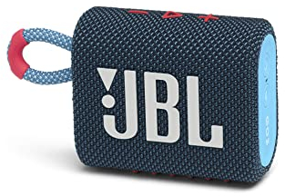 JBL GO 3 Altavoz inalámbrico portátil con Bluetooth, resistente al agua y al polvo (IP67), hasta 5h de reproducción con sonido de alta fidelidad, azul y rosa