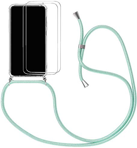 Handykette Kompatibel für Samsung Galaxy S20 FE Hülle + 2 Pcs Displayschutzfolie, Silikon Transparent Handyhülle mit Kordel zum Umhängen Necklace Hülle mit Band Schutzhülle mit Umhängeband, Grün