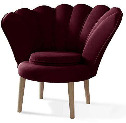 MartHome Glamour Sessel - Samtstuhl, Bequemer Polstersessel, Hochwertiger Muschelstuhl, Moderner Wohnzimmer Sessel, Eleganter Design-Sessel, Velours Sessel mit Buchenholzfüßen (rot)