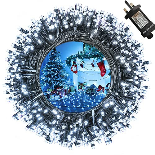 Moxled Christmas Tree Lights White - 35M 350 LED Outdoor Christmas Lights Waterproof, Timer, 8 Modes Expandable Fairy String Lights Mains Powered for Outdoor Indoor Xmas Tree Decorations