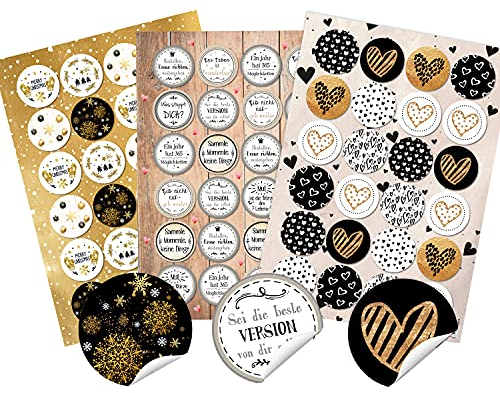 Logbuch-Verlag Weihnachten Aufkleber Set 3 x 24 Sprüche Merry Christmas Sticker Geschenkaufkleber schwarz-weiß gold