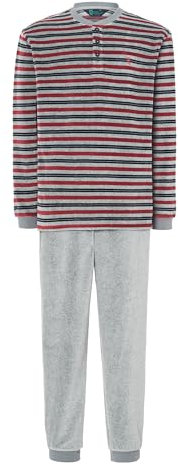 El Búho Nocturno Pigiama Uomo Pile Velluto Invernale Caldo a Righe Pigiama Intero Uomo, 80% Cotone, 20% Poliestere, Rosso 5723, L