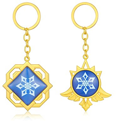 KAERUN Genshin Impact - Lot de 2 porte-clés lumineux à 7 éléments - Motif œil de Dieu, Métal non précieux, Non connu