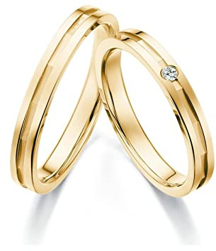 KnSam Ring, Ehering Gelbgold Elegant 18 K Gold 750 Trauringe Eheringe Gold Gold Ring Wedding Mit Diamant Ringe Paarpreis Kostenlos Gravur