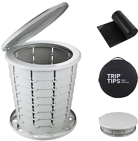 TRIPTIPS Upgrade Foldable Retractable Travel Toilet - Portable Potty for Car Camping & Adults, XL Size (Grey)