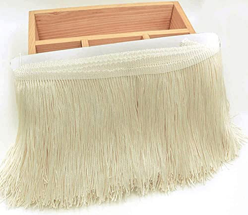5 Meters 15cm Seide Fransen Quaste Fransenborte Fransenband Schnittfranse Dekoband Zierband Dekoborte Tanzfransen Nähzubehör für DIY Basteln Apparel Kleidung,Kostüme,Nähen,Dekoration,Beige