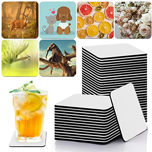 Abeillo Lot de 16 dessous de verre carrés en caoutchouc vierges pour sublimation - Pour loisirs créatifs, décoration de cuisine, 8,9 x 8,9 cm