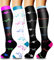 ACTINPUT 4 Paar Kompressionsstrümpfe für Damen Herren, Bunte Stützstrümpfe Kompressionssocken für Sport, Flug, Laufen, Reisen, Radsport, krankenschwester（4107 - Schwarz，L-XL）