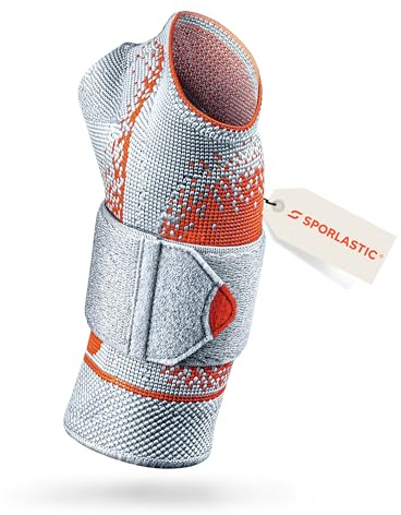 SPORLASTIC MANUDYN SUPREME Handgelenkbandage links, Platinum/Orange M | Handgelenkstütze, AIR-MATRIX Silikonpelotte, 3D-Flachgestrick, Ulnarkopf-Entlastung, Handbandage, atmungsaktiv, orthopädisch
