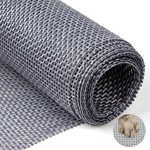 Yotache Pet Proof Fly Screen Mesh 120cm x 250cm, Vinyl Coated Polyester Heavy Duty, Pet Dog Cat Resistant Screen Mesh Fly Screens for Windows, Silver