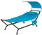 COSTWAY Outdoor Hammock with Stand and Canopy, Patio Swing Hammock Bed with Cushion, Pillow & Storage Pocket, Heavy Duty Steel Frame Hanging Chaise Lounge for Garden Lawn Poolside Camping (Blue)