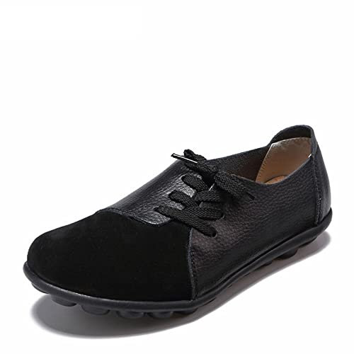 BEDEN Damen Oxford Schuhe Frauen Flache Frühling Herbst Frau Schuhe Schnürung Frauen Solide Weibliche Freizeitschuhgröße (Farbe: Schwarz, Größe: 12)