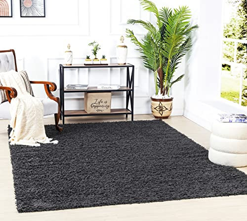 Surya Home Shaggy Berber Teppich - Flauschiger Teppich für Wohnzimmer, Esszimmer, Schlafzimmer, Langflor Hochflor Teppich flauschig - Teppich groß 120x170 cm, Wohnzimmerteppich in Dunkelgrau